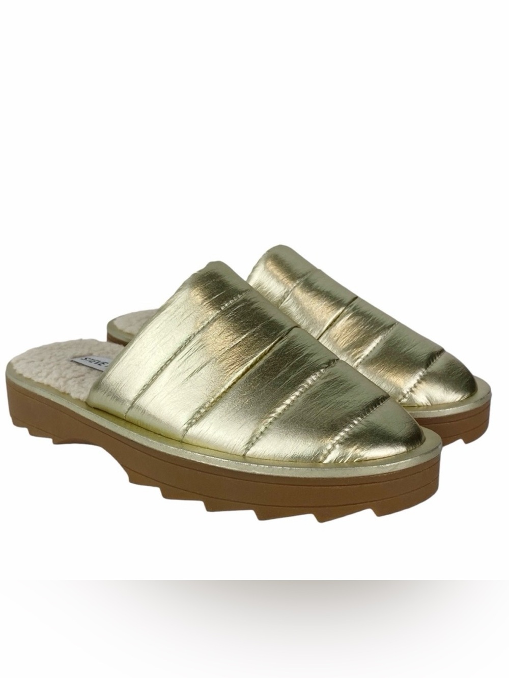 Steve Madden Chex Quilted Lined Slides Gold Slipper Shoes Women’s Size 6